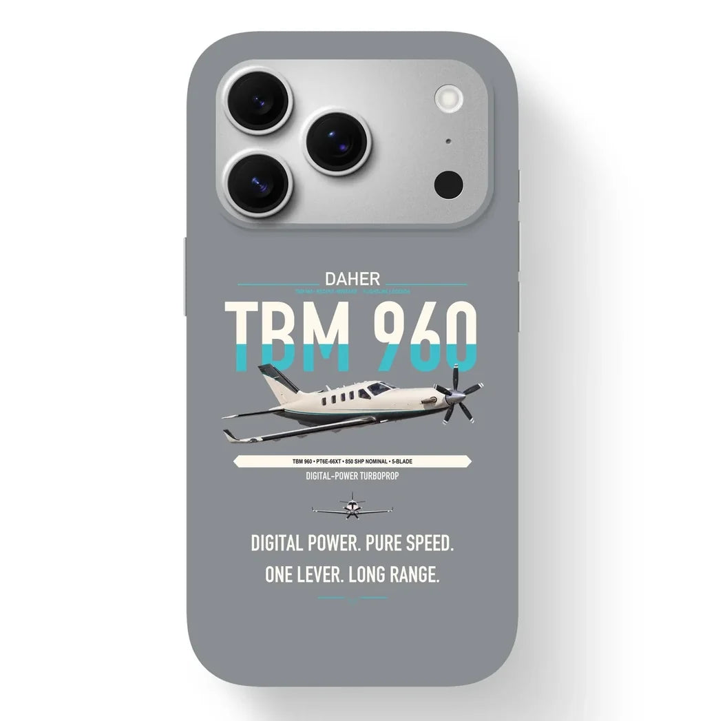Daher TBM 960 design on gray magsafe iphone case, for iPhone 17 Pro