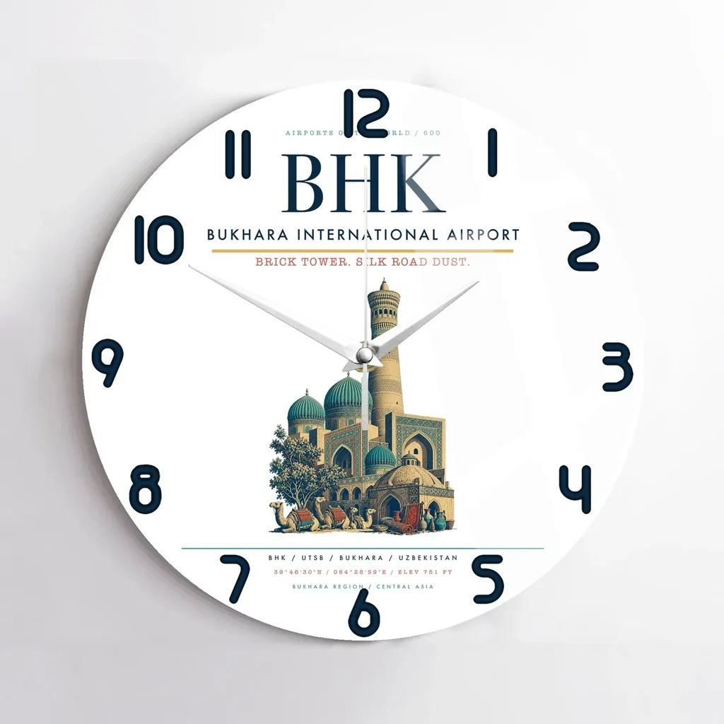 Bukhara International Airport BHK Wall-Clock No-Frame - White
