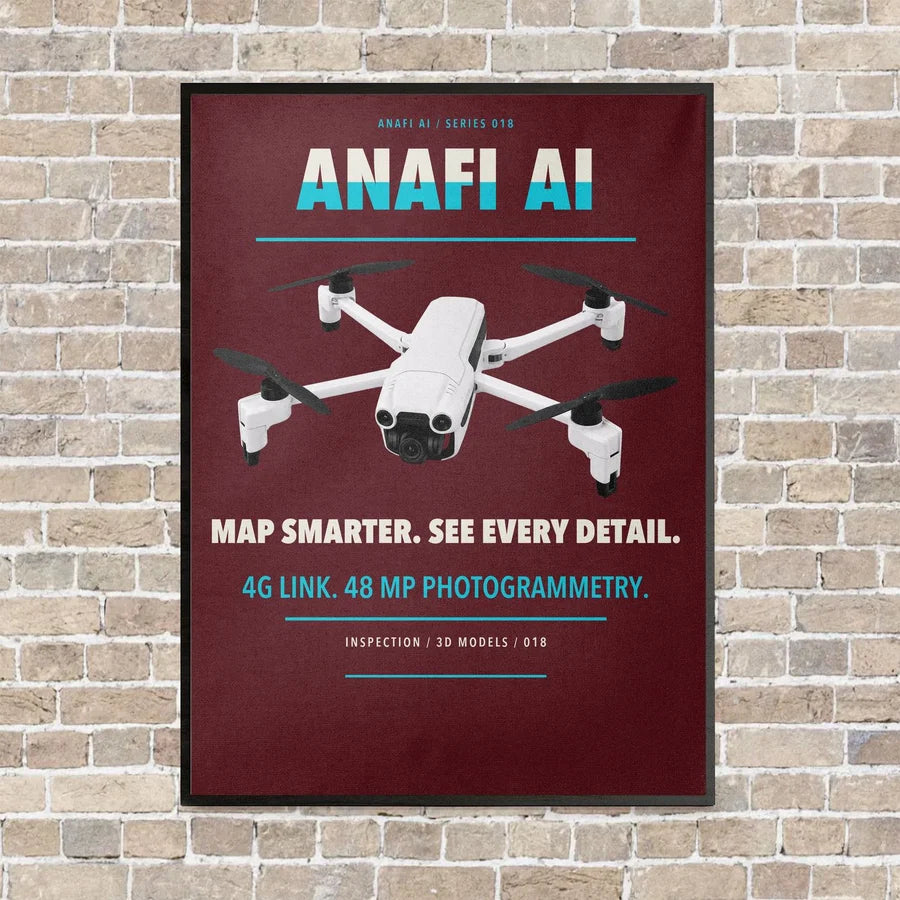 Parrot ANAFI Ai vertical canvas print - framed - dark red background