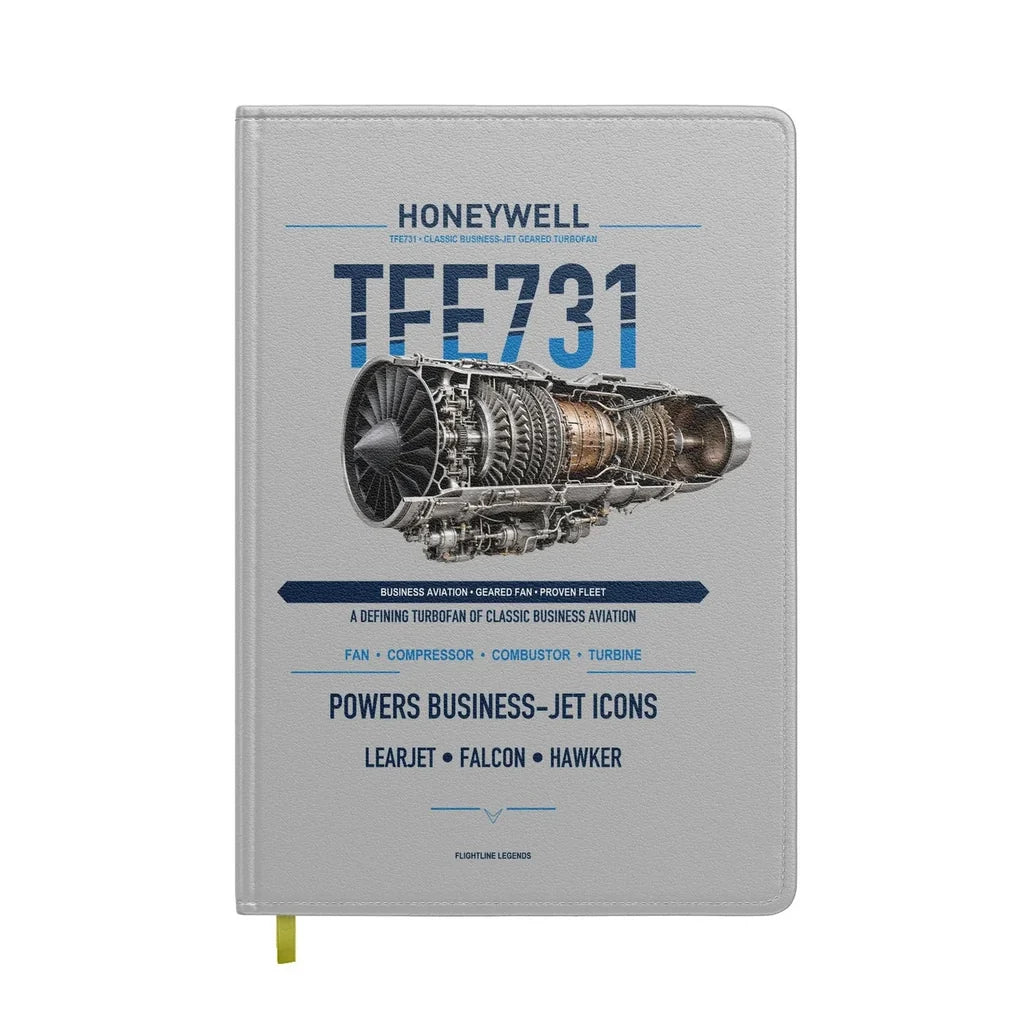 TFE731 design on light gray notebook
