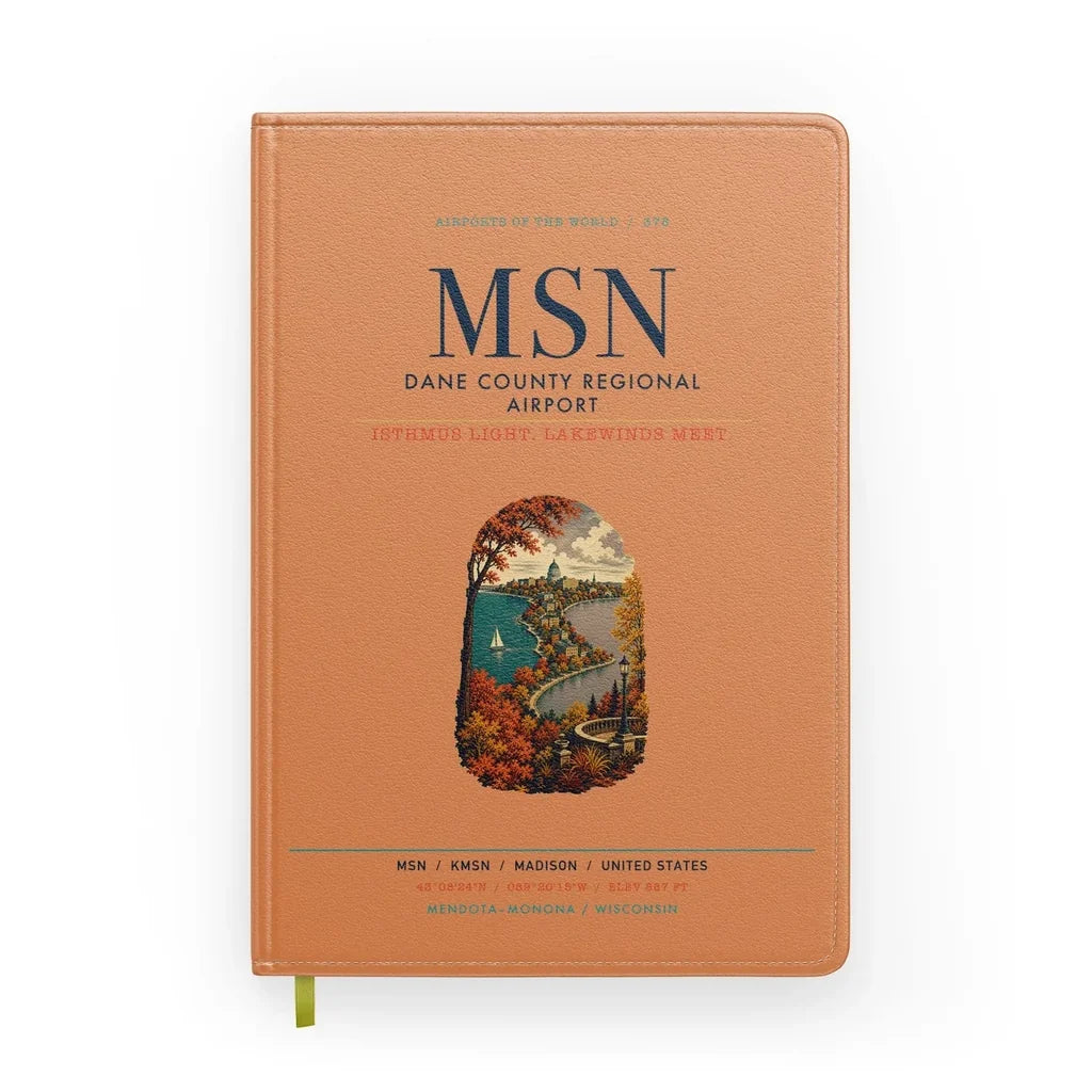 Dane County Regional Airport Madison (MSN) design on orange notebook