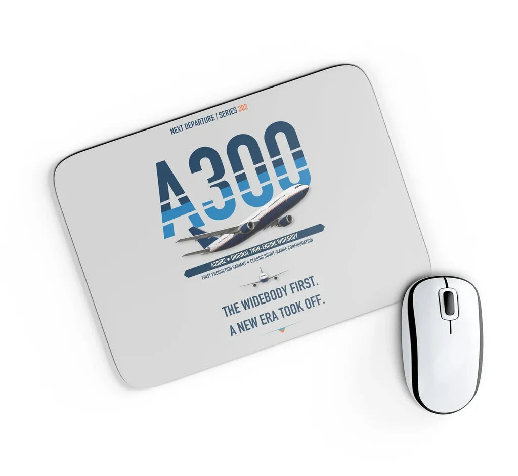 Airbus A300B2 design on light gray rectangle mouse pad