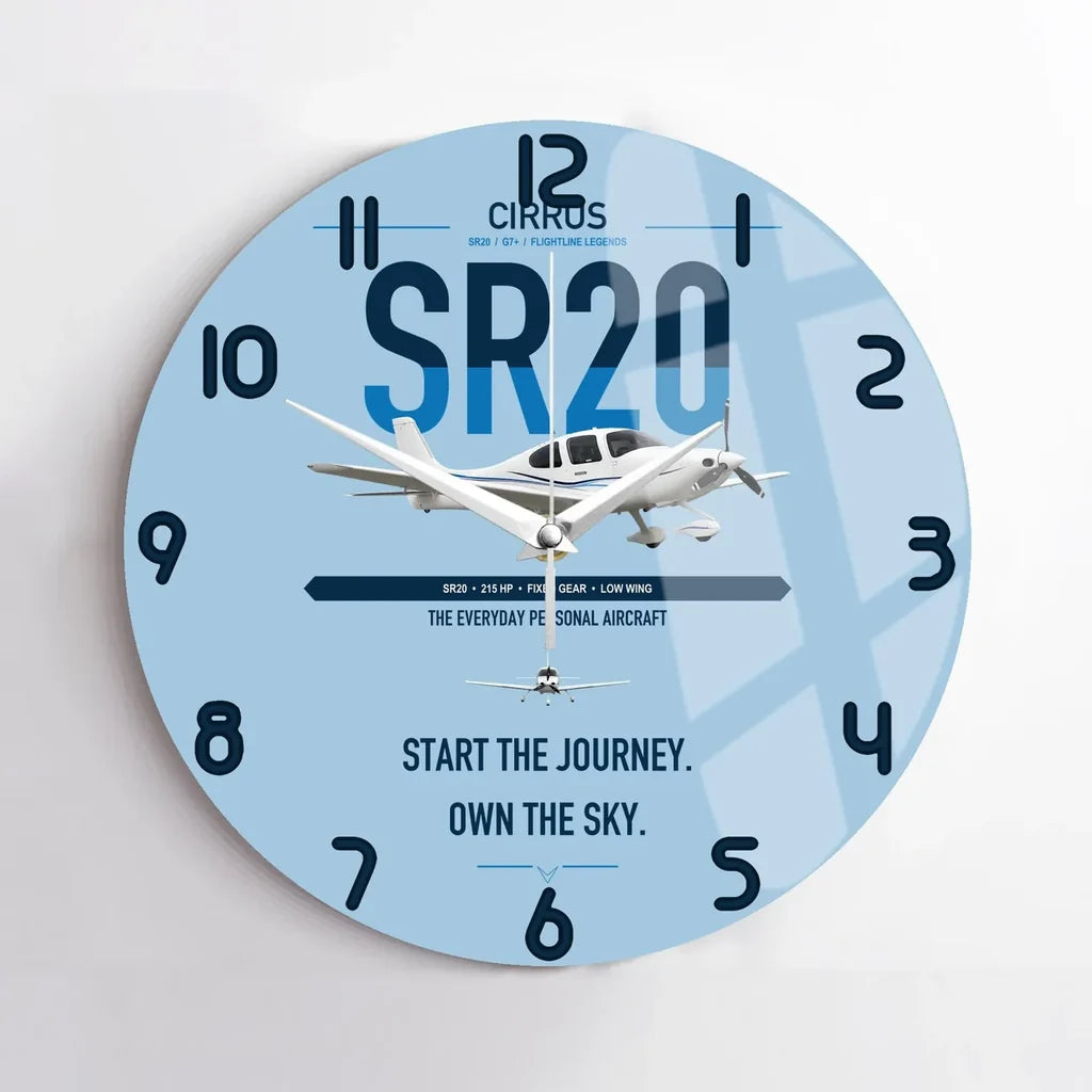 Cirrus SR20 design on light blue no frame wall clock