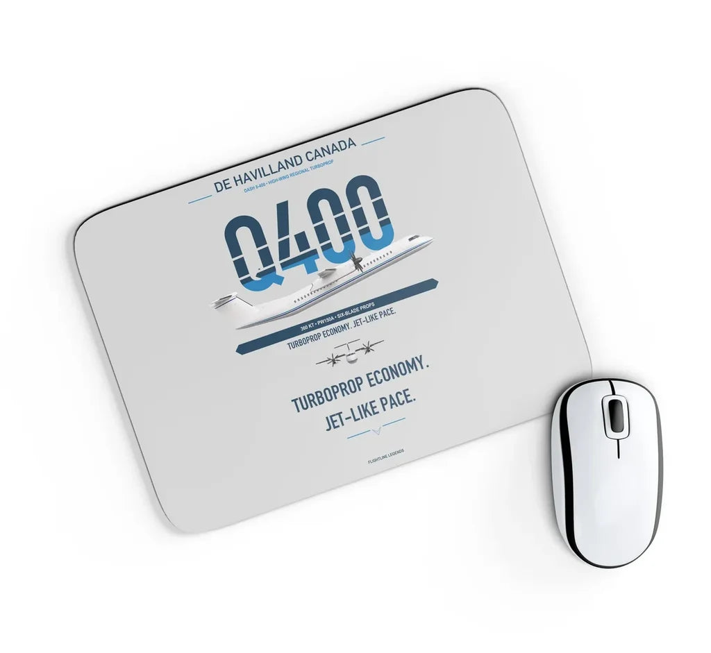 De Havilland Dash 8-400 design on light gray rectangle mouse pad