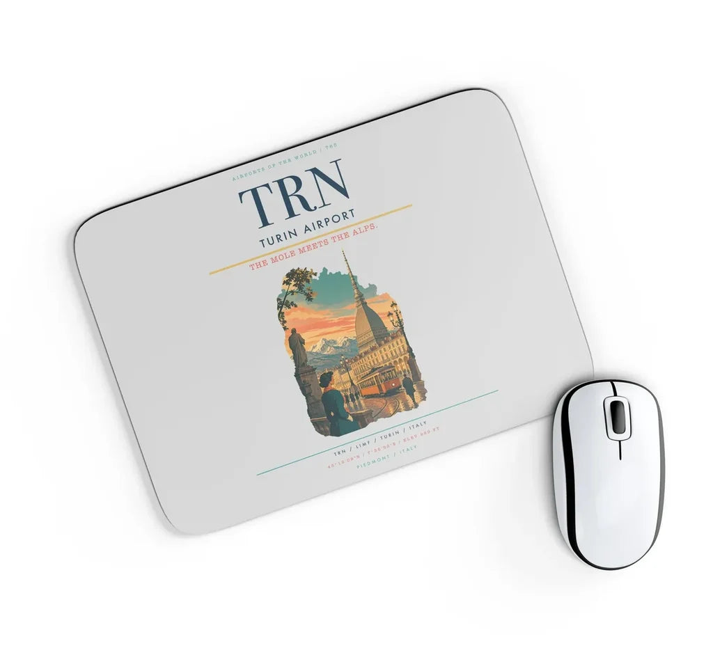 Turin Airport (TRN) design on light gray rectangle mouse pad