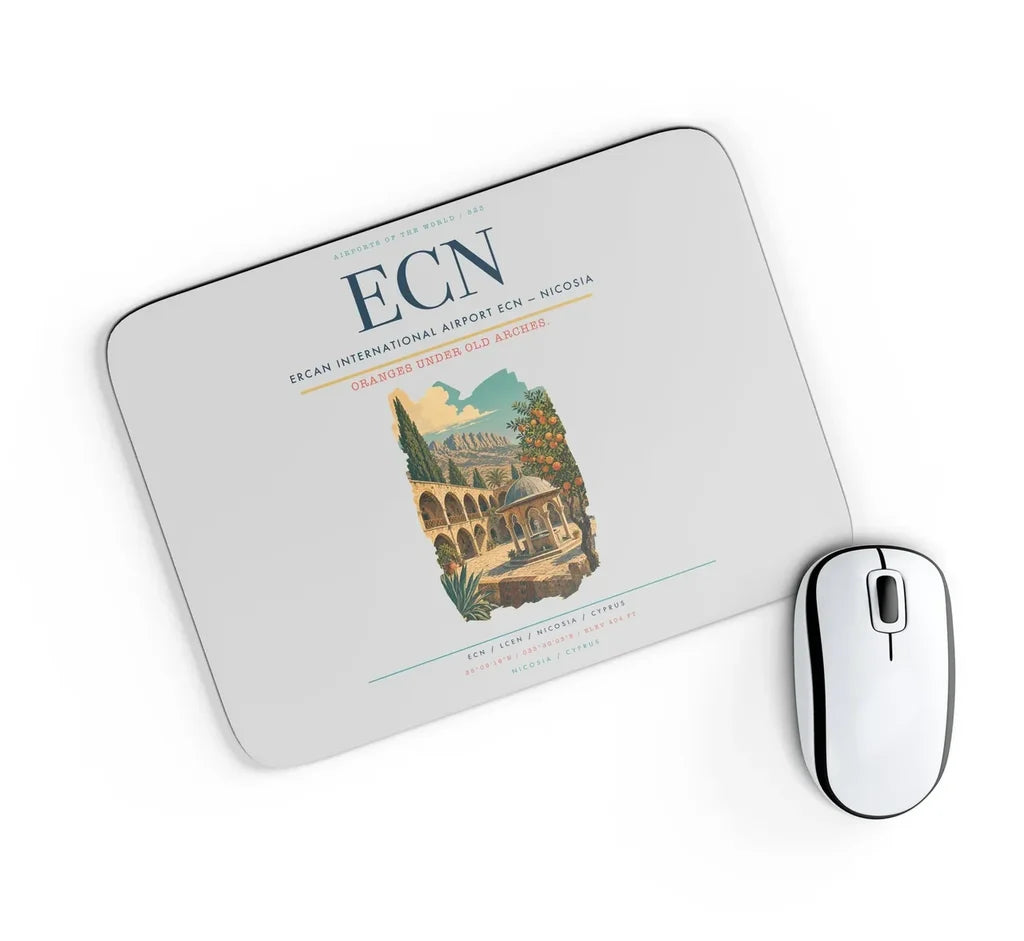 Ercan International Airport (ECN) design on light gray rectangle mouse pad