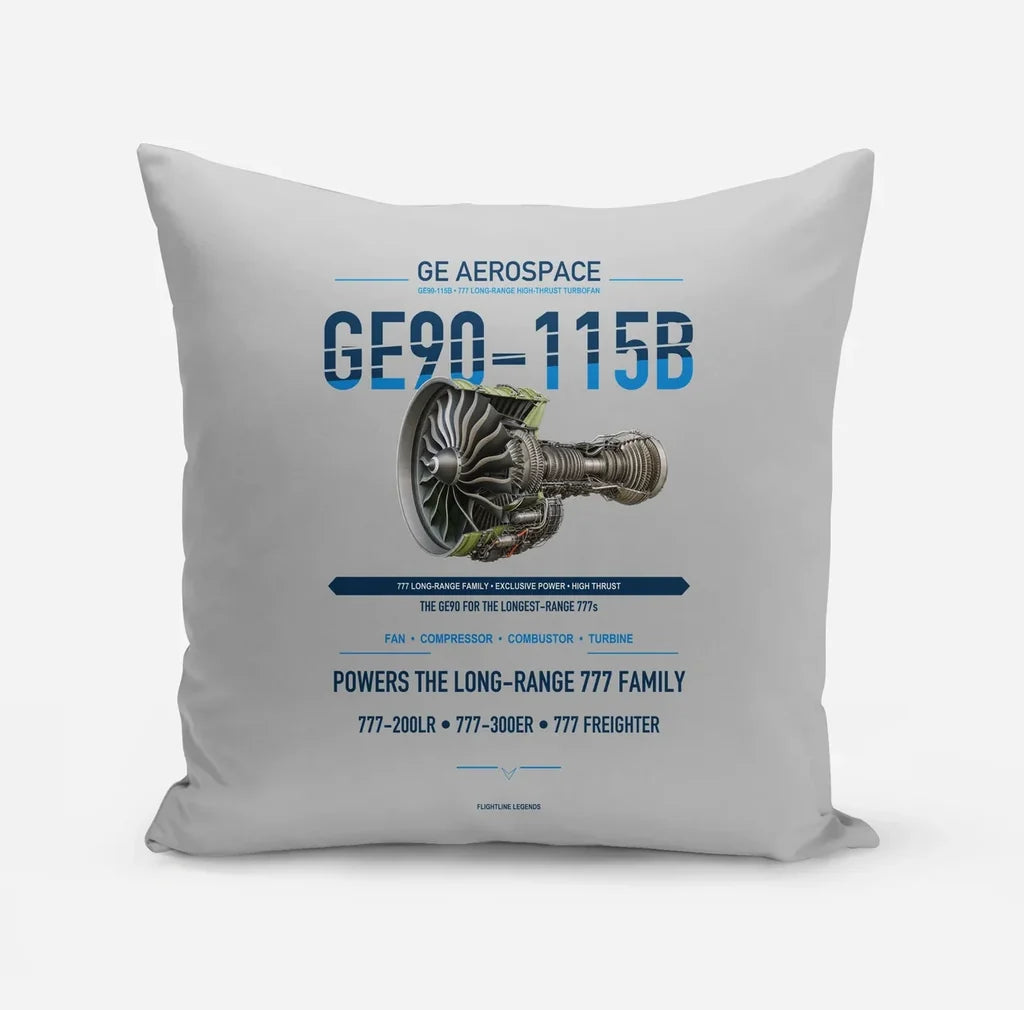 GE90-115B design on light gray pillow