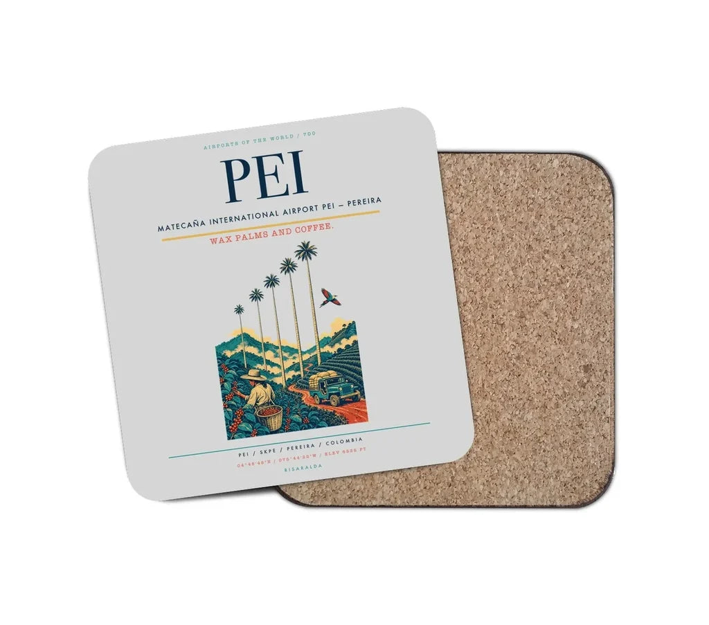 Matecaña International Airport (PEI) design on light gray 1 piece coaster