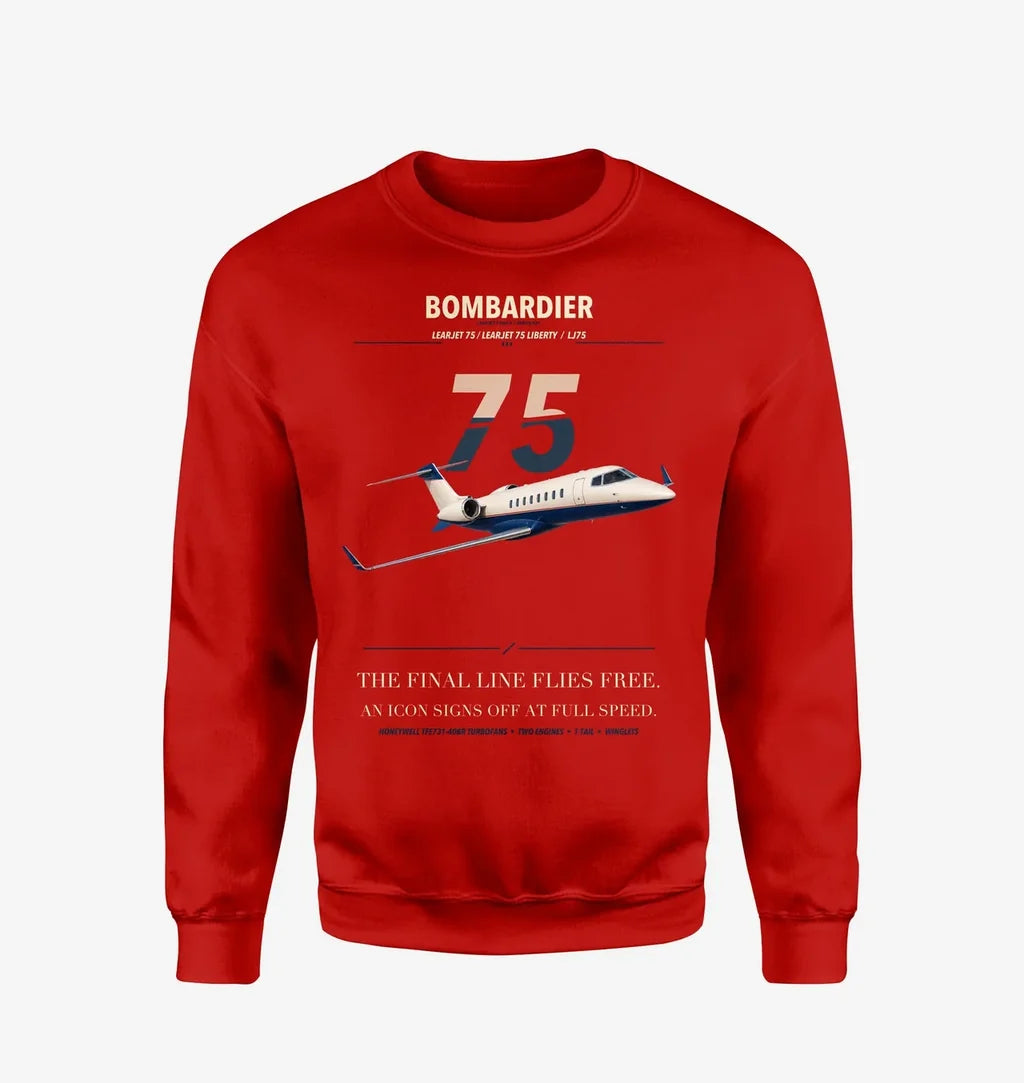 Bombardier Learjet 75 Liberty design on red sweatshirt