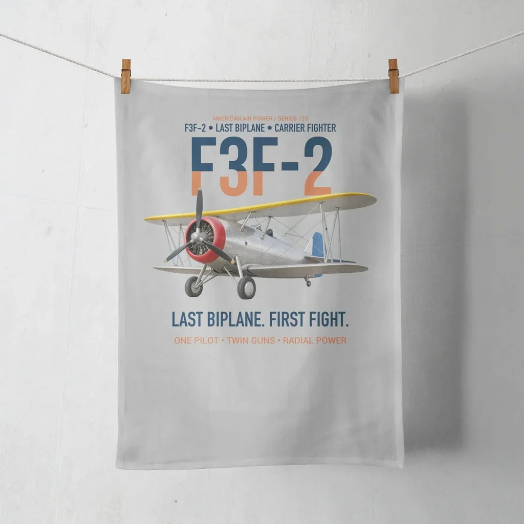 F3F-2 Last Biplane First Fight design on light gray towel