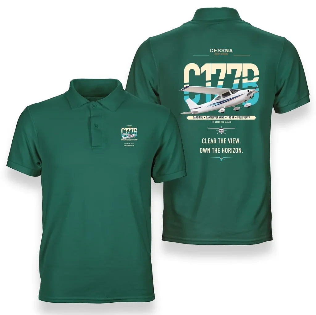 Cessna 177B Cardinal design on green double-side polo t-shirt, double-side print