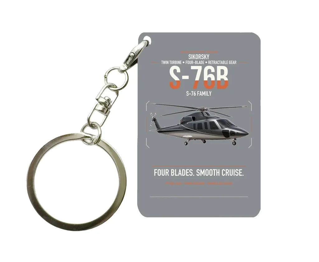 Sikorsky S-76B design on gray designed key chain, double-side print