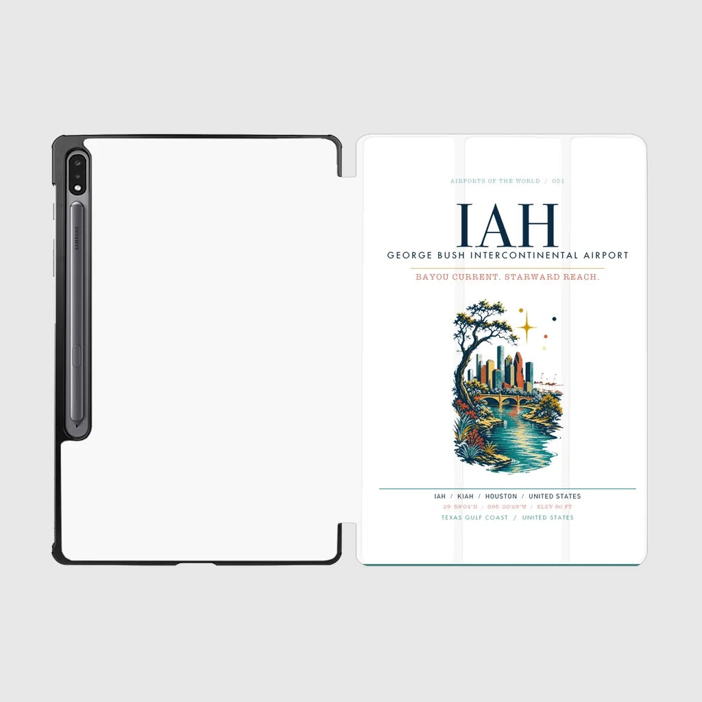 Houston George Bush Intercontinental Airport (IAH) design on white samsung tablet tablet case