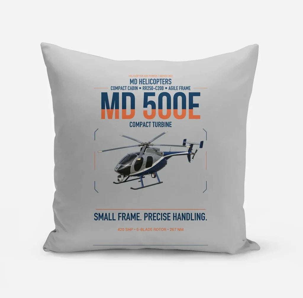 MD Helicopters MD 500E design on light gray pillow