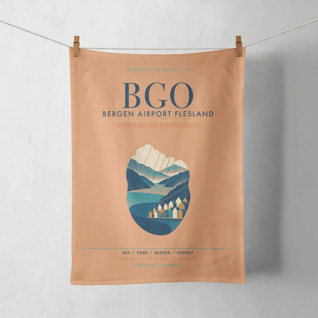 Bergen Airport Flesland (BGO) design on orange towel