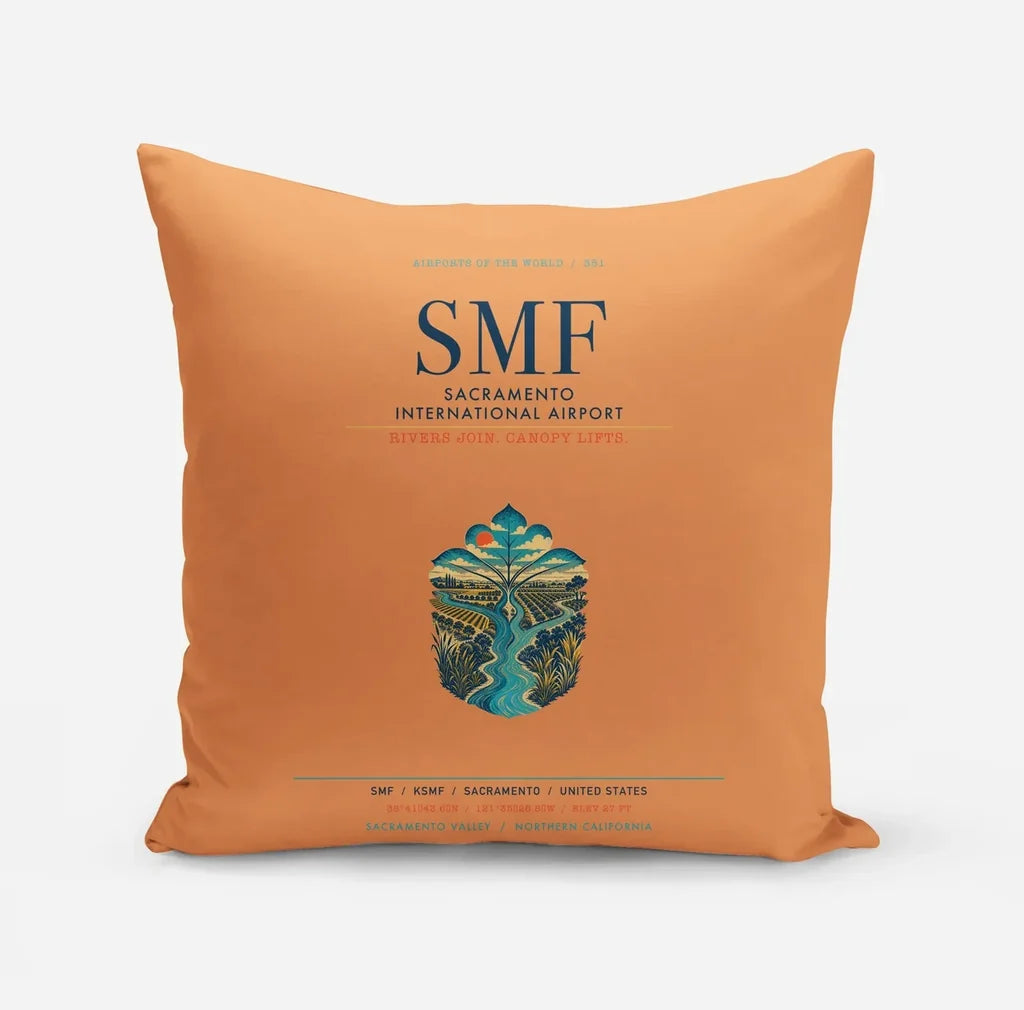 Sacramento International Airport (SMF) design on orange pillow