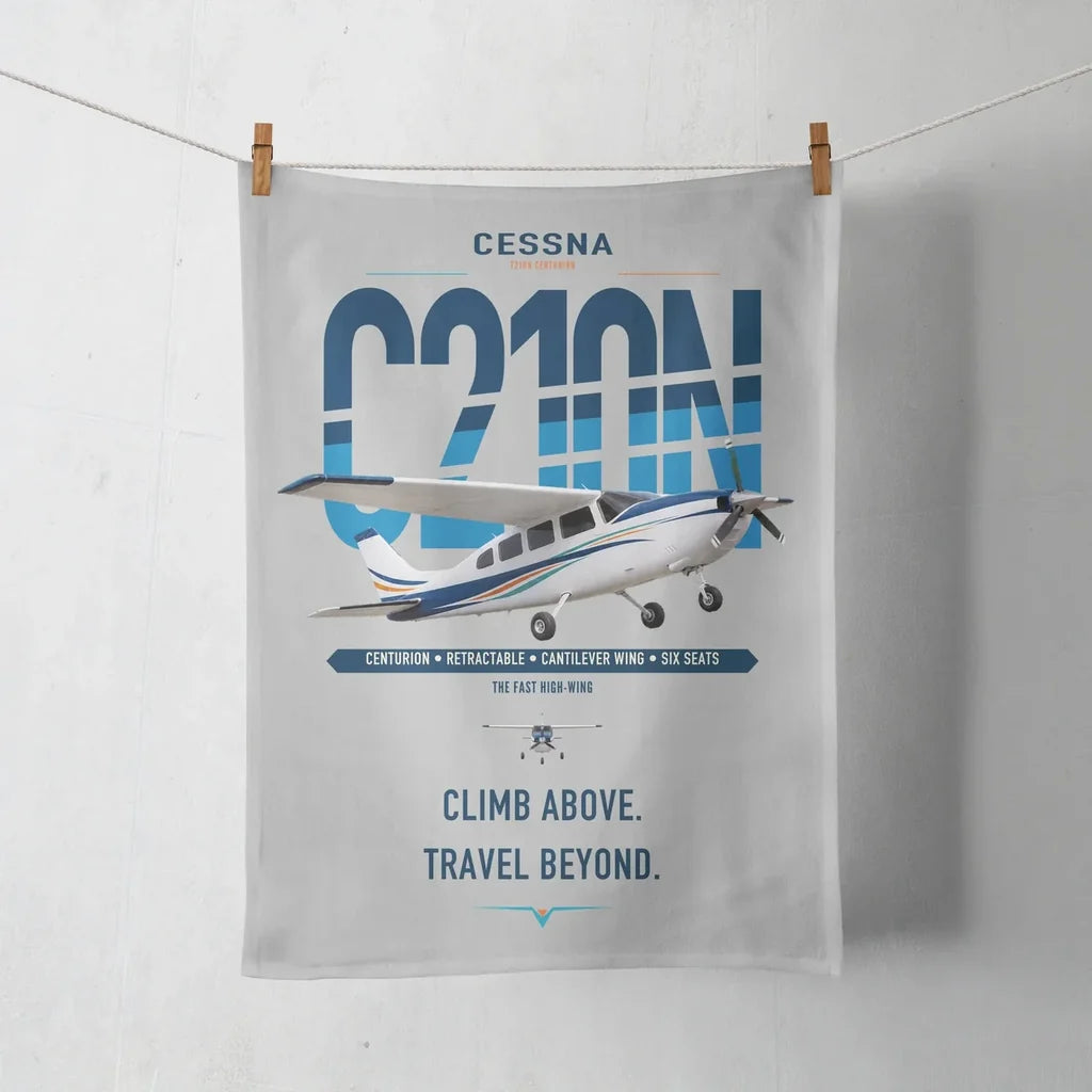 Cessna T210N Centurion design on light gray towel