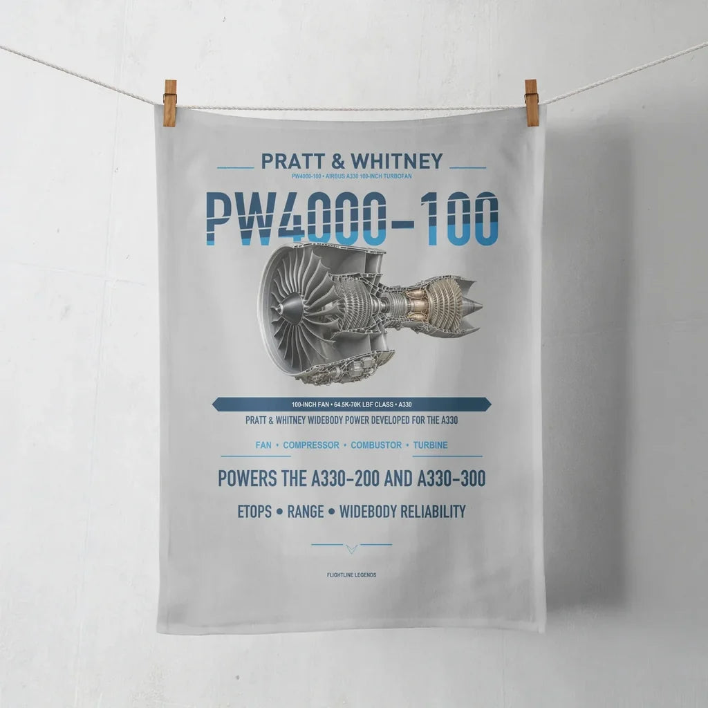 PW4000-100 design on light gray towel