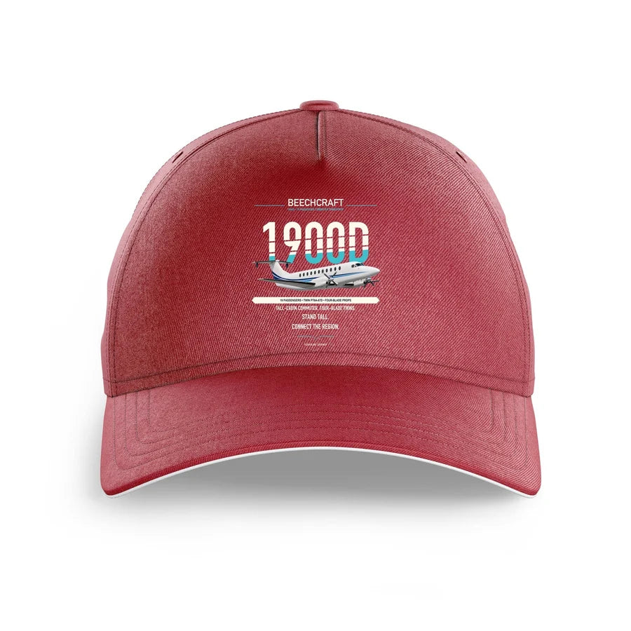 Beechcraft 1900D design on dark red printed hat