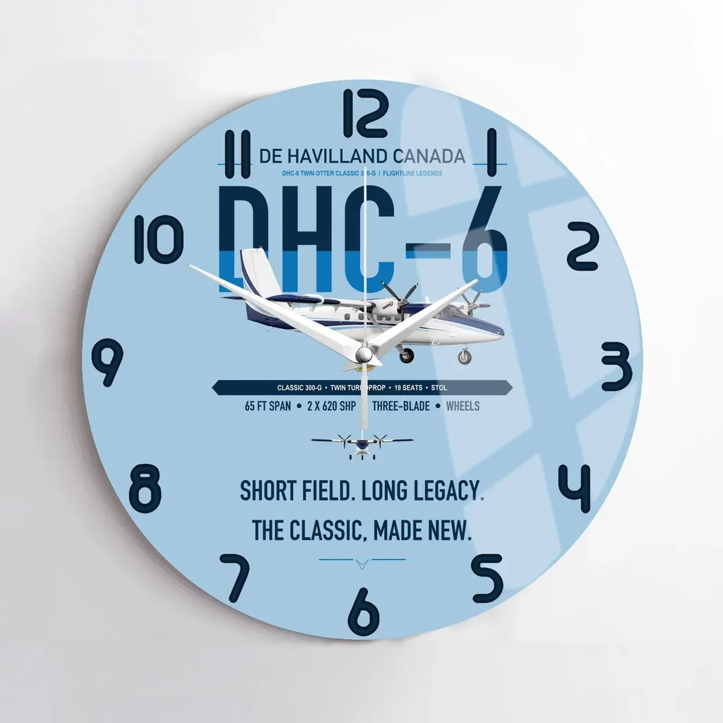 DHC-6 Twin Otter Classic 300-G design on light blue no frame wall clock