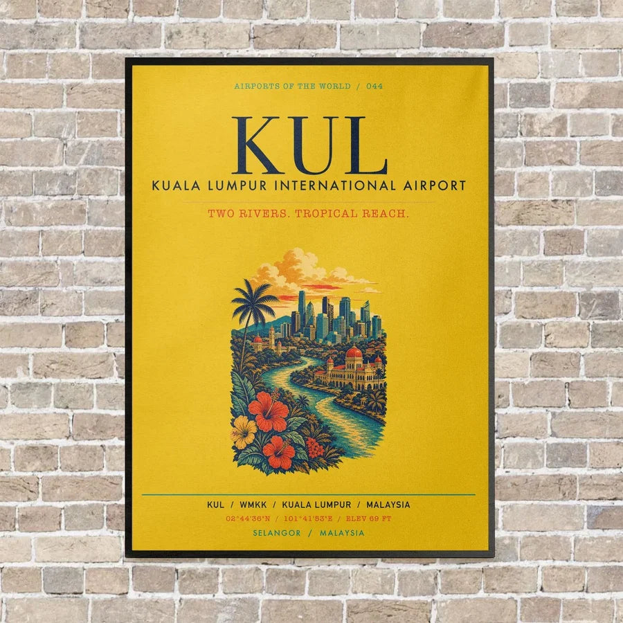 Kuala Lumpur International Airport KUL vertical canvas print - framed - yellow background