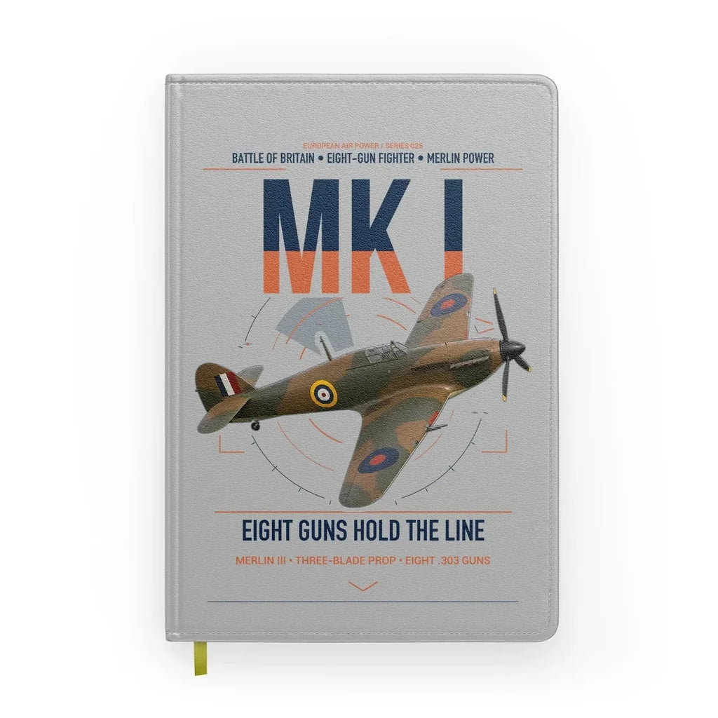 Hawker Hurricane Mk I design on light gray notebook