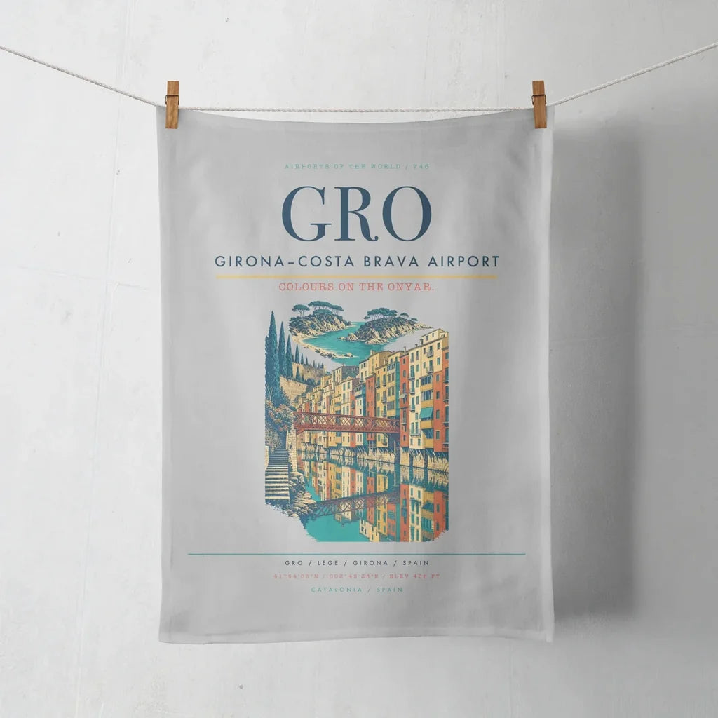Girona–Costa Brava Airport (GRO) design on light gray towel
