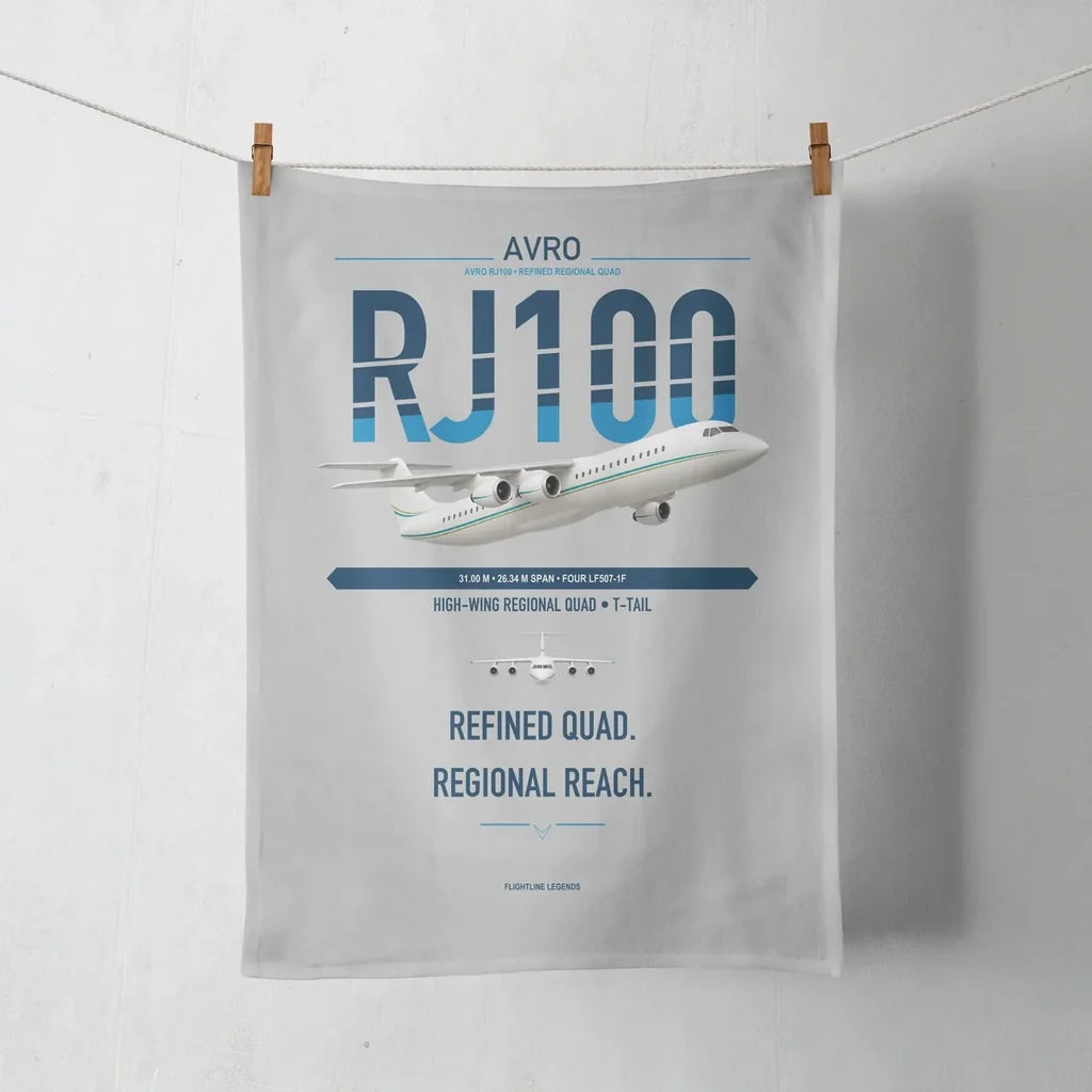 Avro RJ100 design on light gray towel