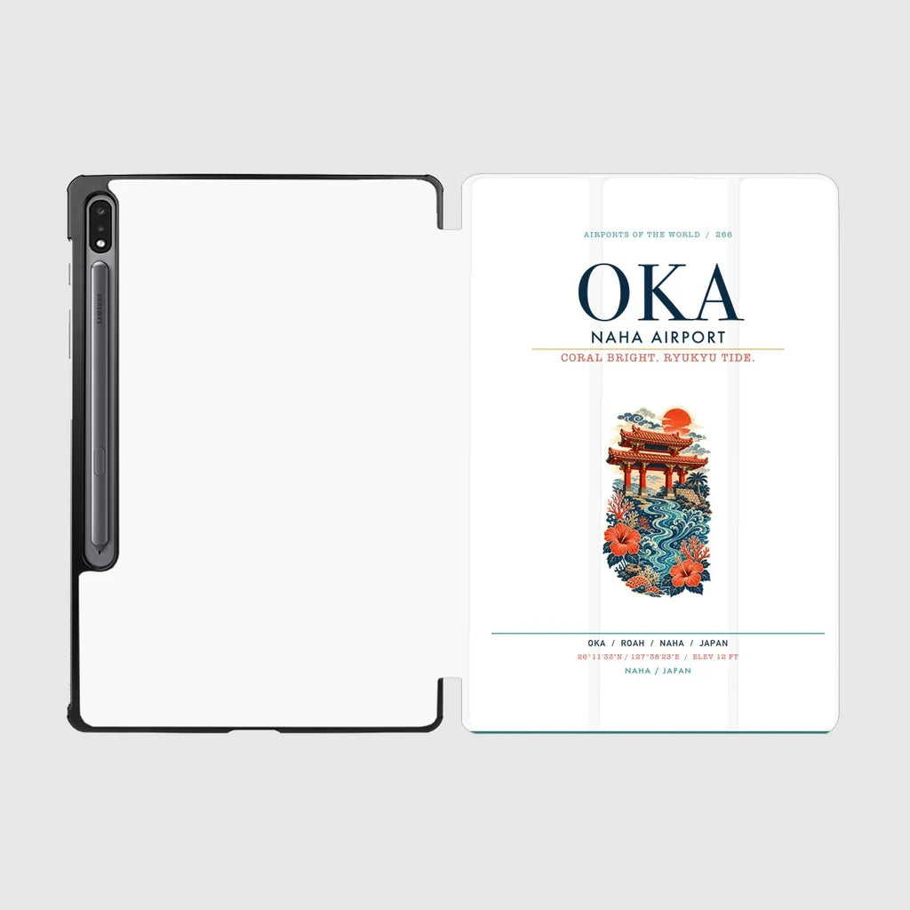 Naha Airport (OKA) design on white samsung tablet tablet case