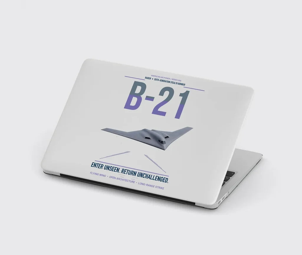 B-21 Raider design on light gray MacBook case