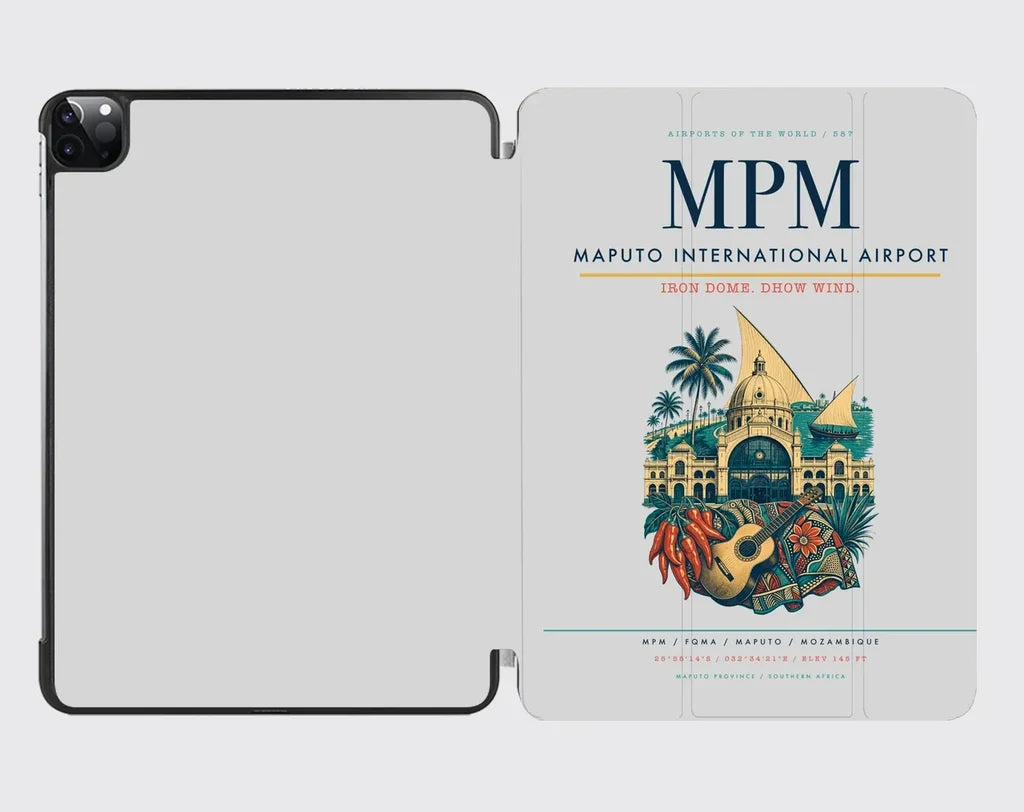 Maputo International Airport (MPM) design on light gray ipad tablet case