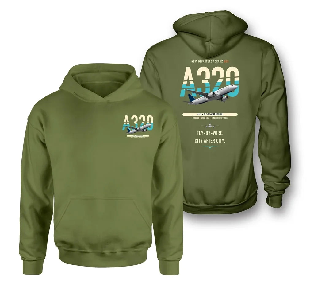 Airbus A320 design on green army double-side hoodie