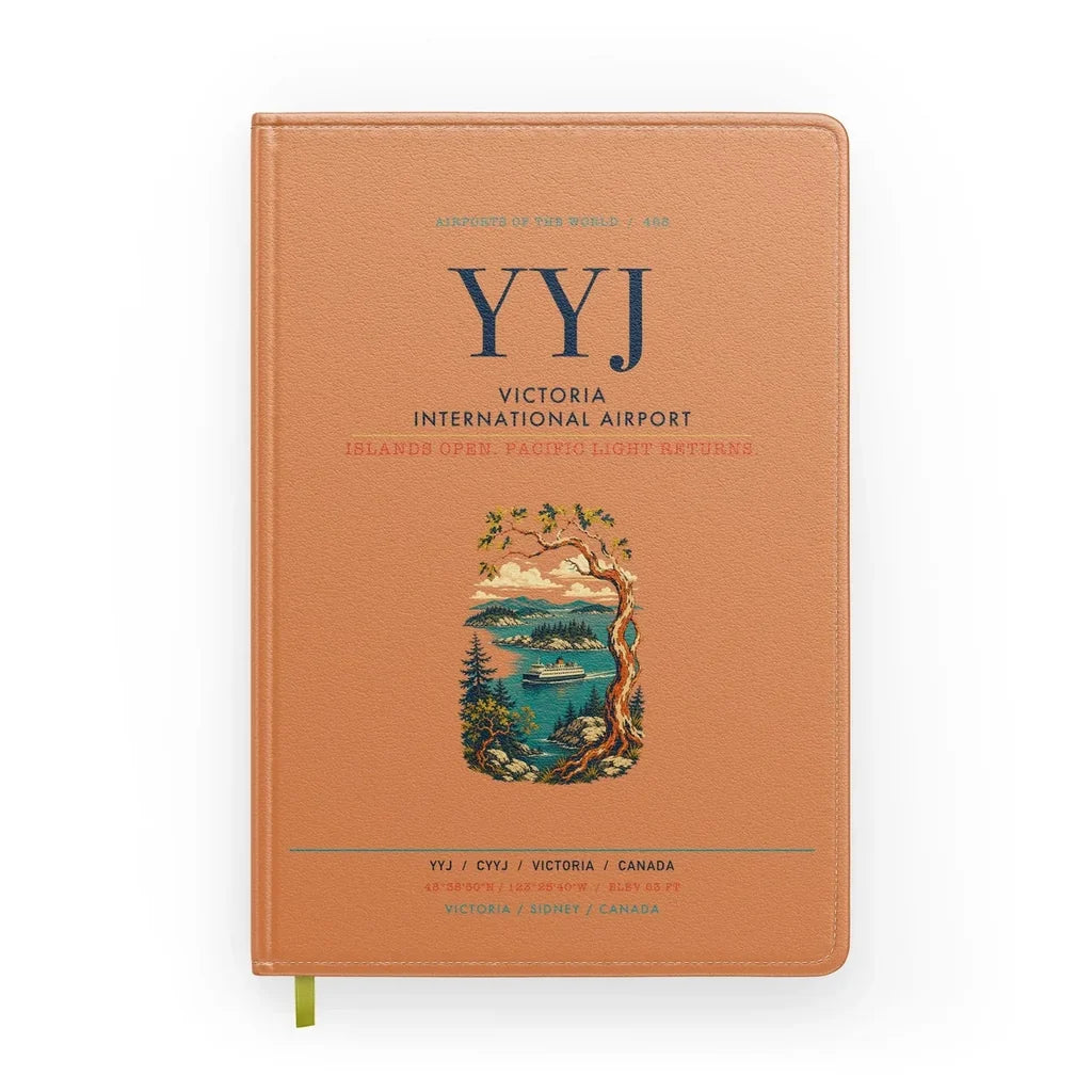 Victoria International Airport (YYJ) design on orange notebook