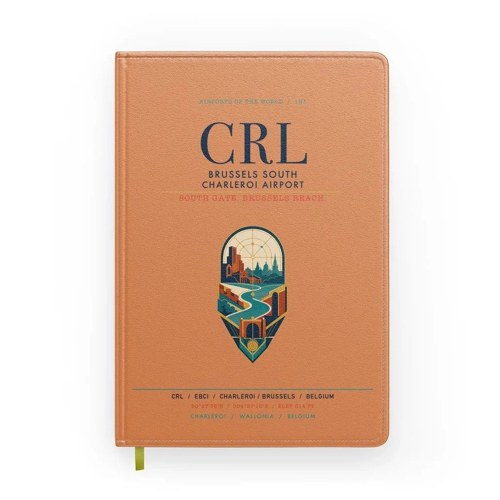 Brussels South Charleroi Airport (CRL) design on orange notebook