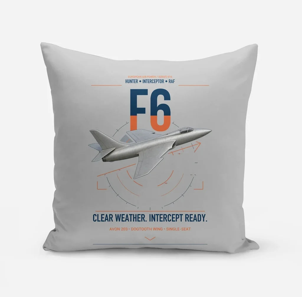 Hawker Hunter F6 design on light gray pillow