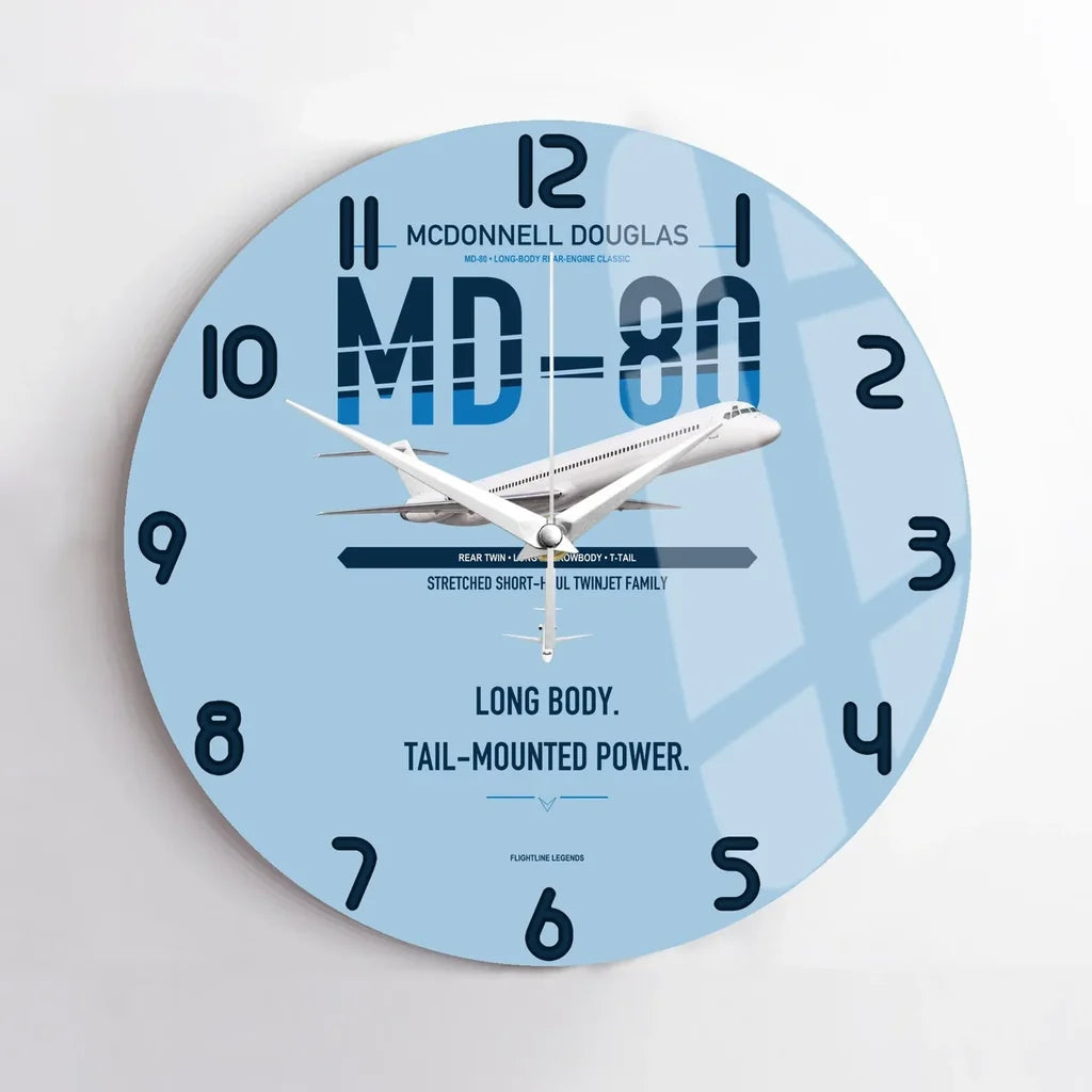 McDonnell Douglas MD-80 design on light blue no frame wall clock