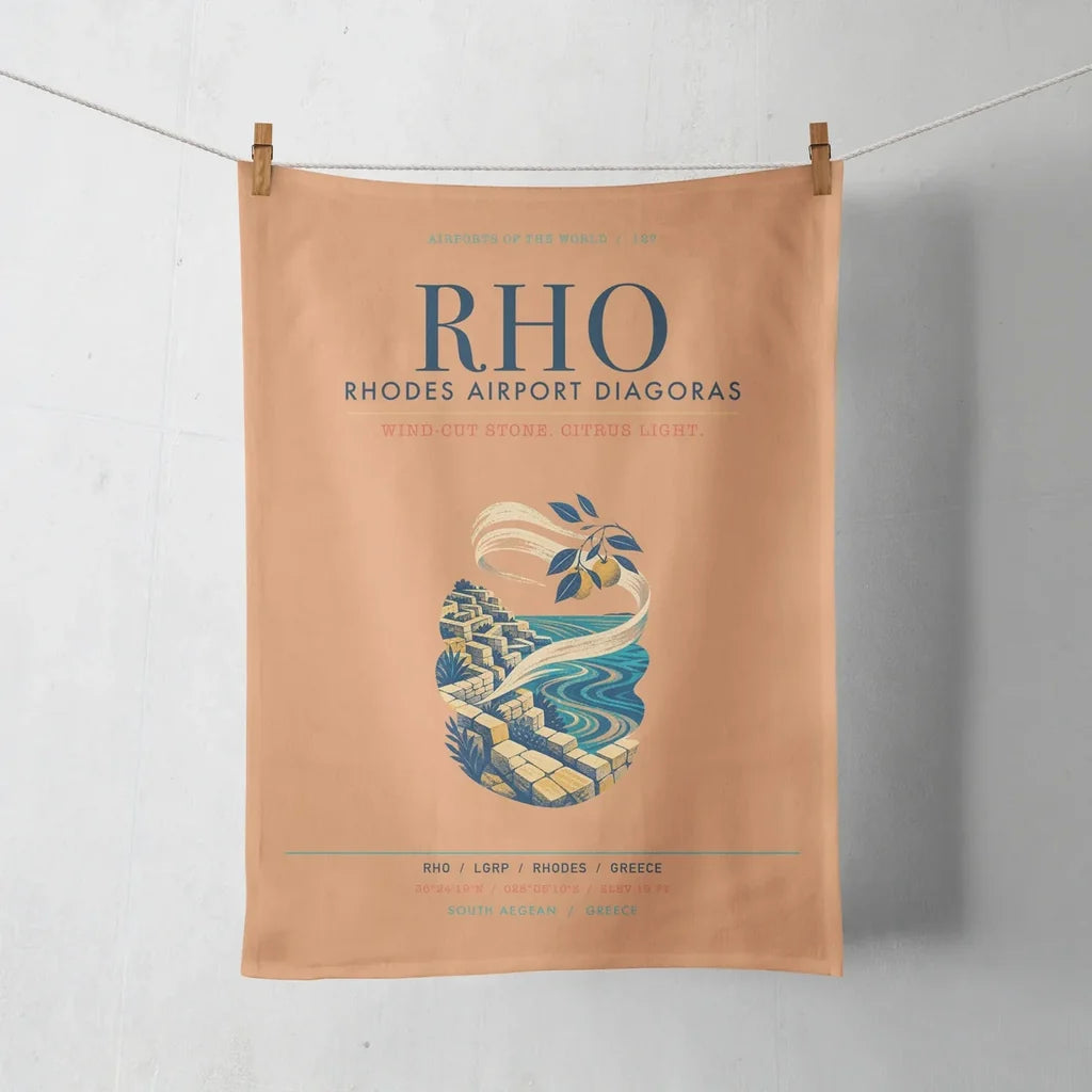 Rhodes Airport Diagoras (RHO) design on orange towel