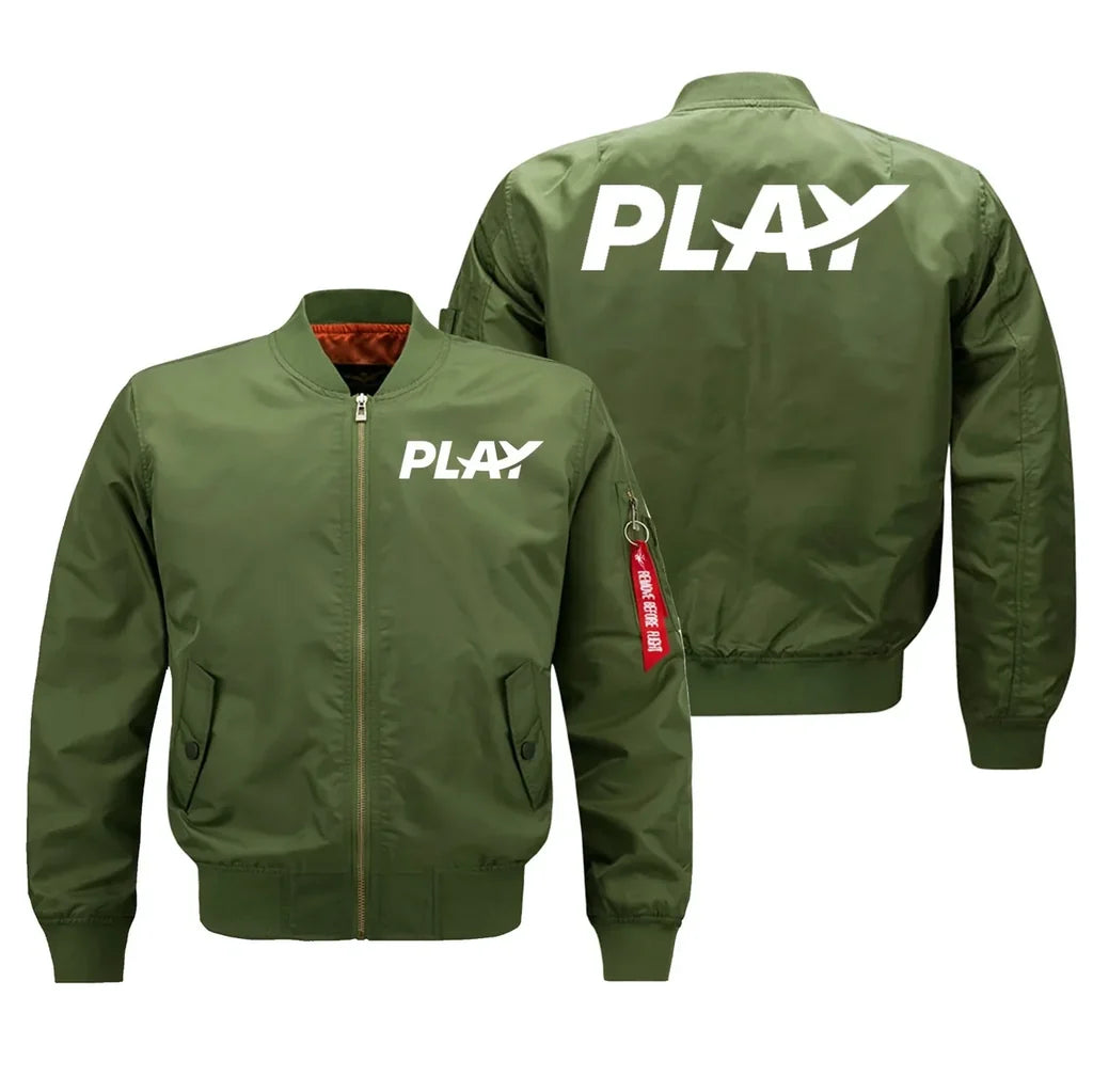 Play Airlines aviation design embroidered on green bomber jacket