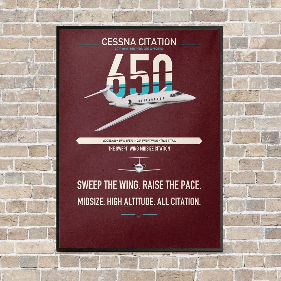 Cessna Citation 650 - Citation III vertical canvas print - framed - dark red background