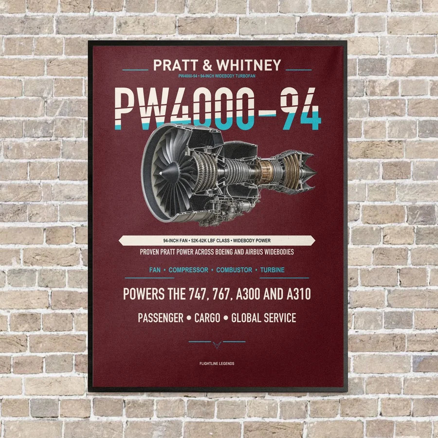 PW4000-94 vertical canvas print - framed - dark red background