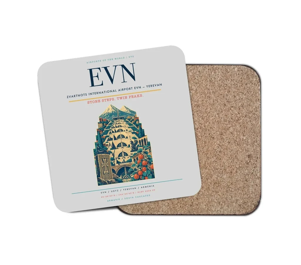 Zvartnots International Airport (EVN) design on light gray 1 piece coaster