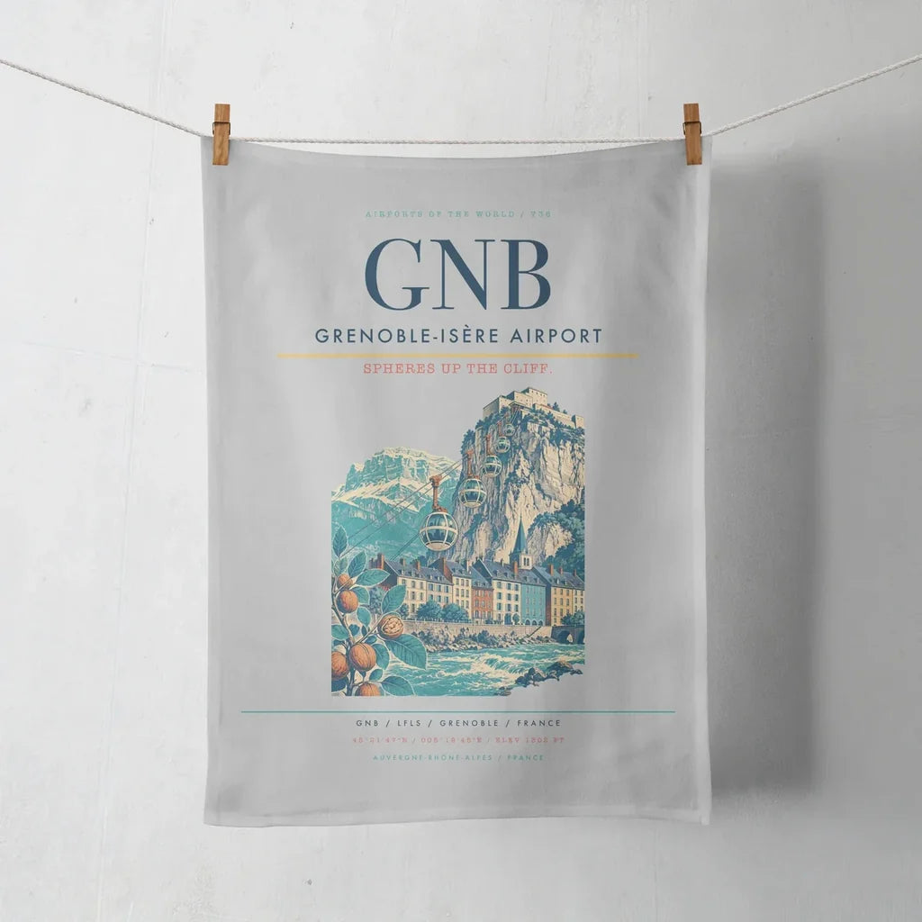 Grenoble-Isère Airport (GNB) design on light gray towel