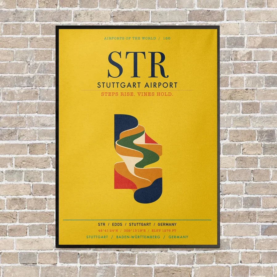Stuttgart Airport STR vertical canvas print - framed - yellow background