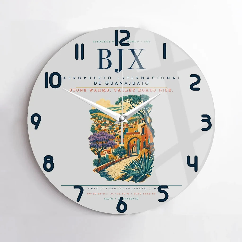 Aeropuerto Internacional de Guanajuato (BJX) design on light gray no frame wall clock