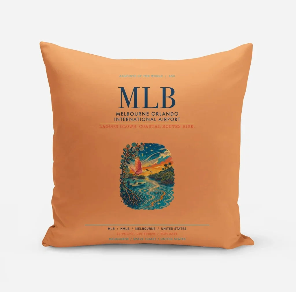 Melbourne Orlando International Airport (MLB) design on orange pillow
