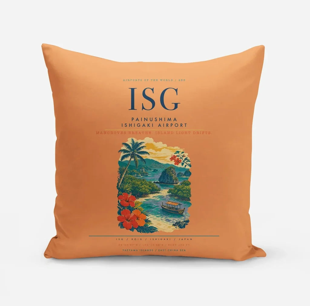 Painushima Ishigaki Airport (ISG) design on orange pillow