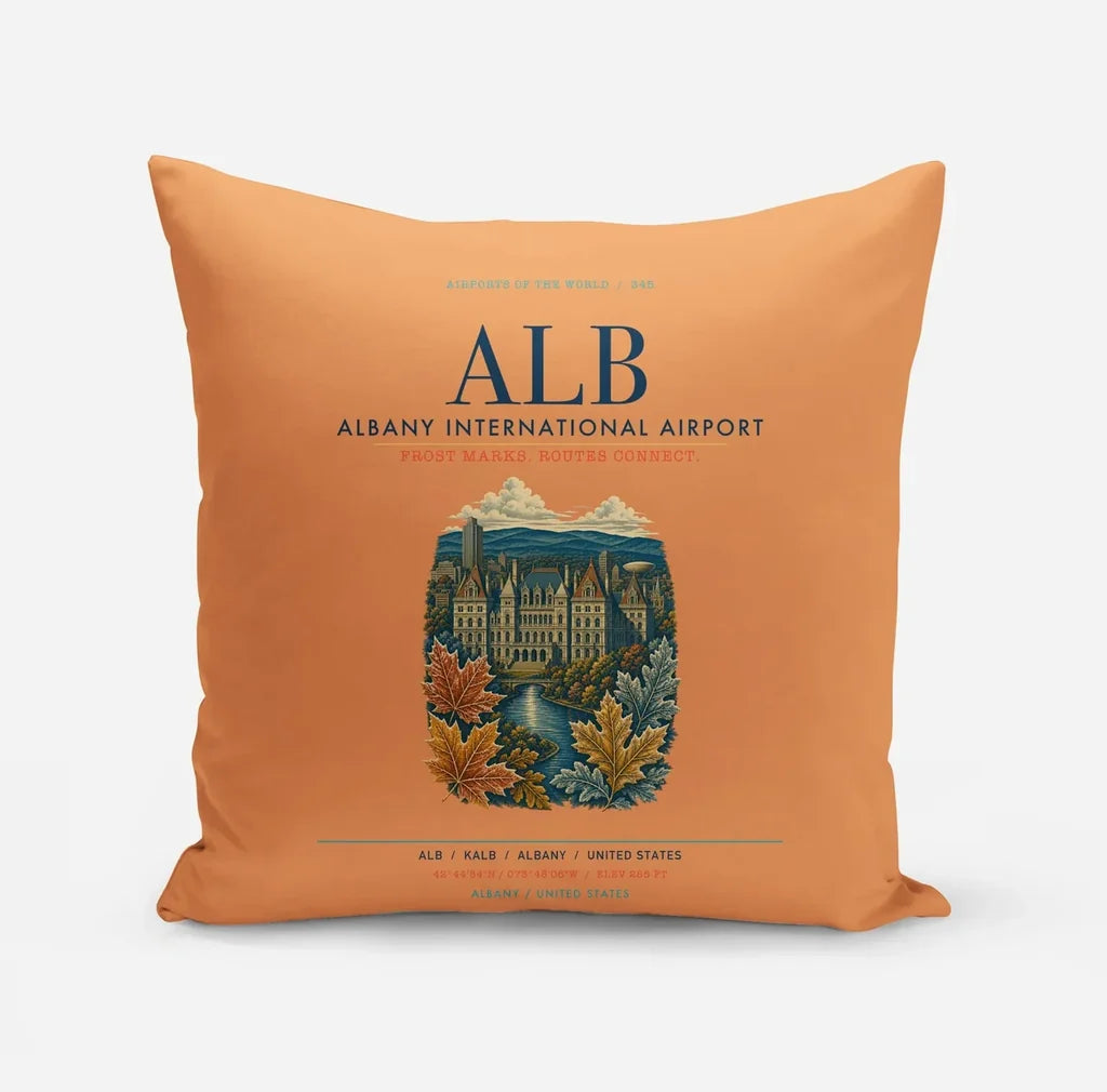 Albany International Airport (ALB) design on orange pillow