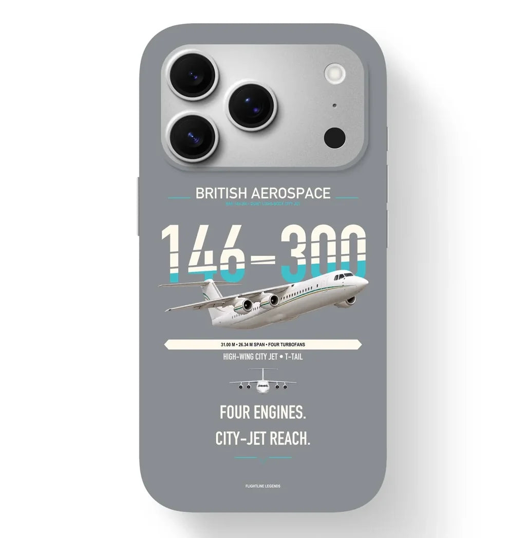 BAe 146-300 design on gray magsafe iphone case, for iPhone 17 Pro