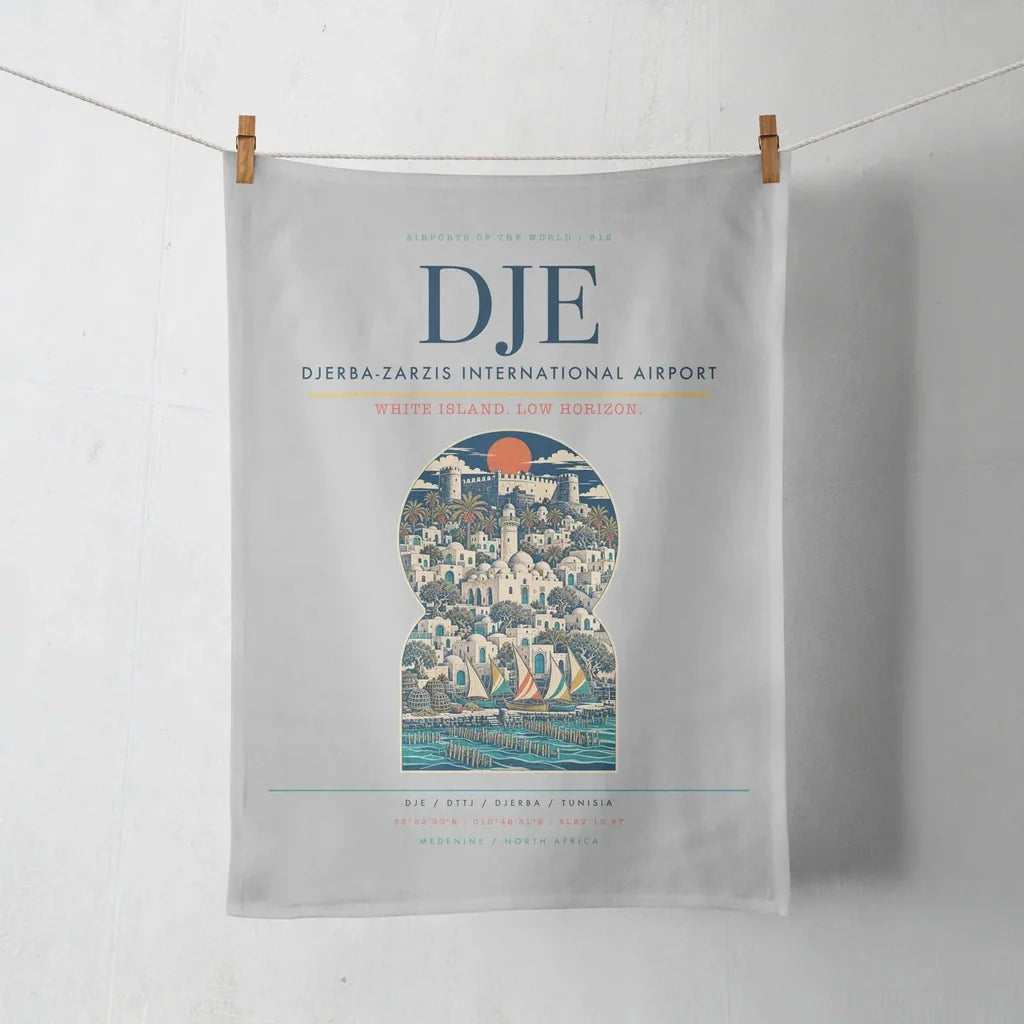 Djerba-Zarzis International Airport (DJE) design on light gray towel