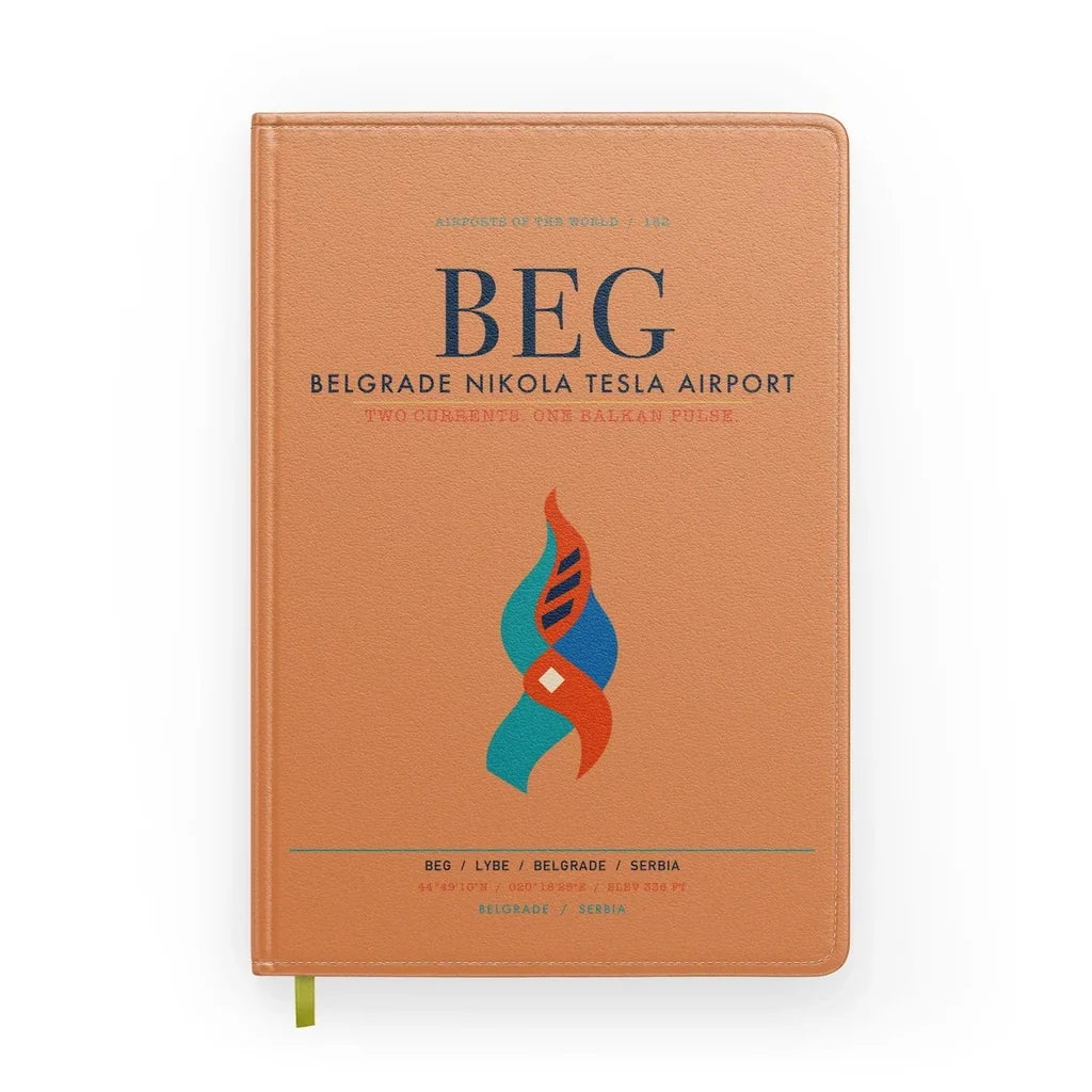 Belgrade Nikola Tesla Airport (BEG) design on orange notebook